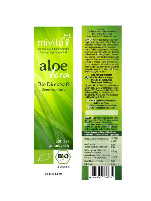 Bio Aloe Vera Direktsaft 500 ml - auch für Tiere